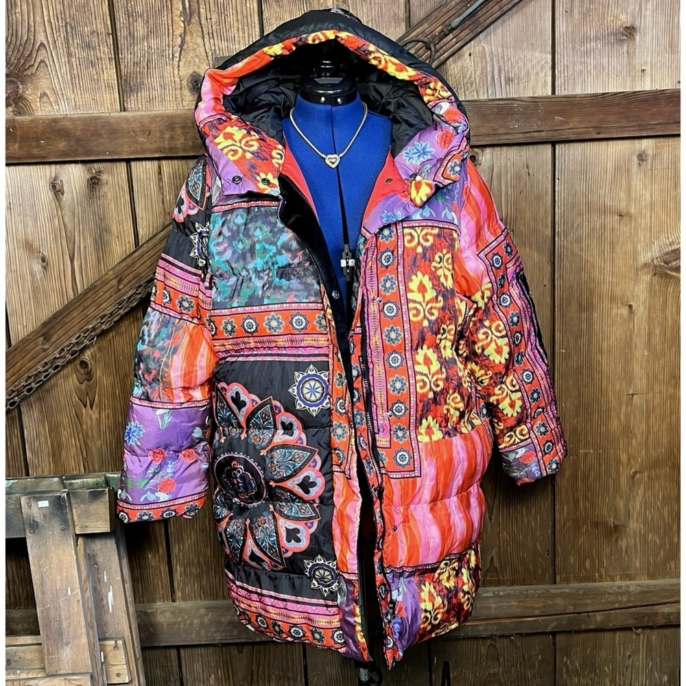 Attitudes By Renee Artisan Puffer Jacket Coat Hood Women's Size 1X Floral Boho